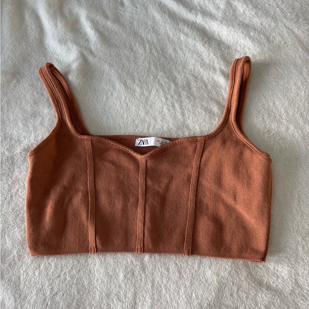 Zara Brown Fitted Bustier Cropped Tank Top
